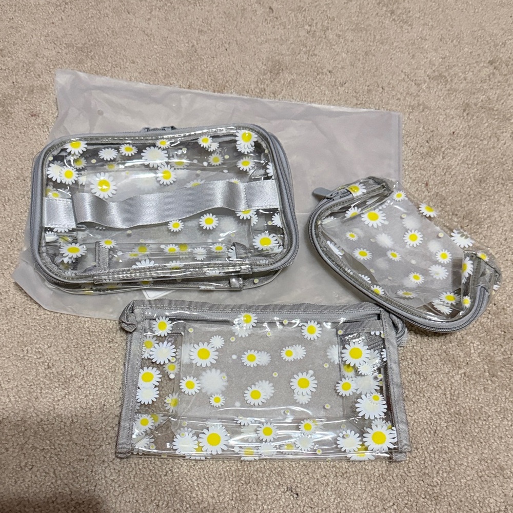 ANRUI Floral Transparent Cosmetic Bag Set   NEW